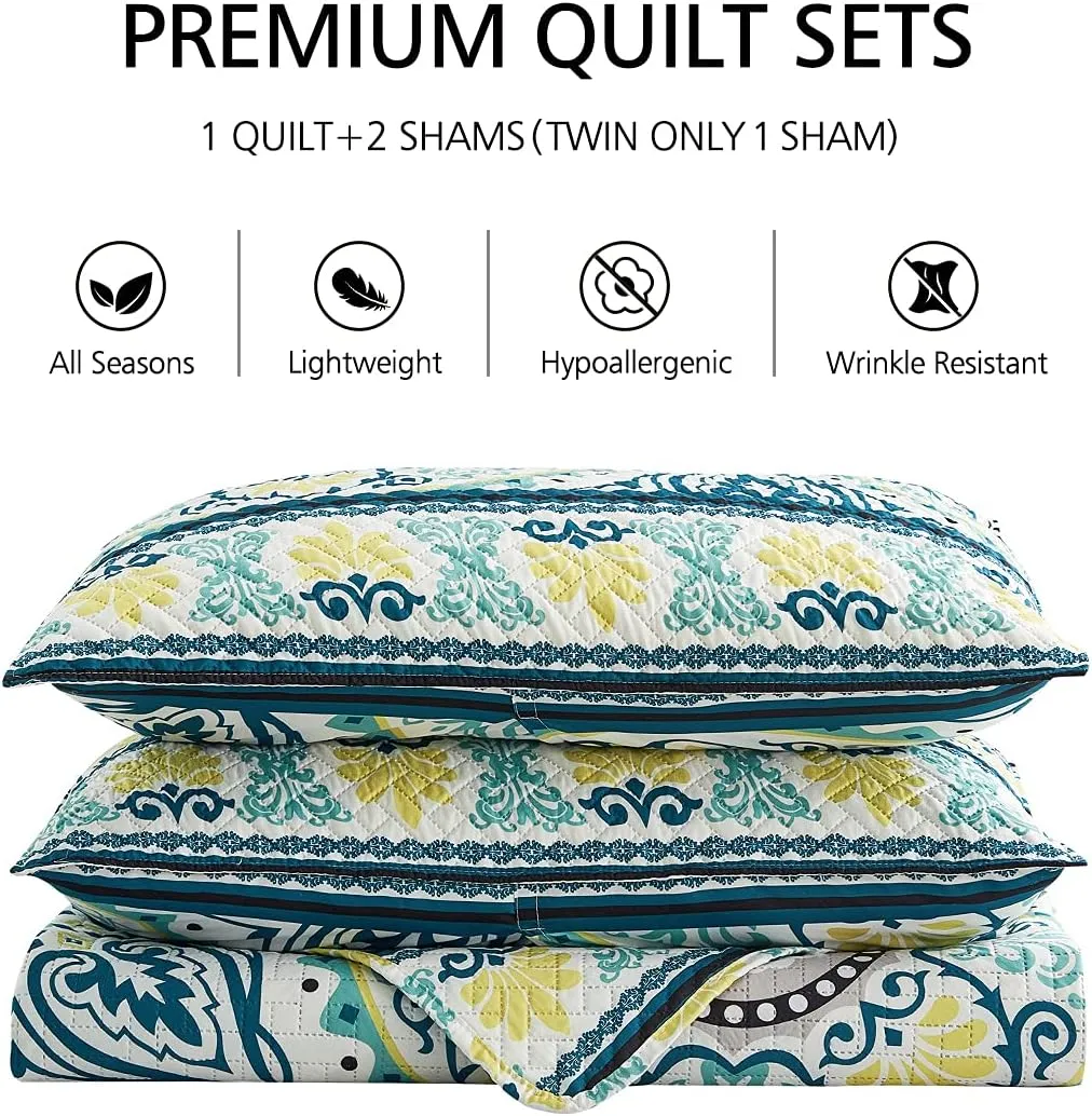 JML Quilt Set Queen Size (88" x 92") with 2 Pillow Shams, 3 Piece - Soft and Lightweight, Boho Reversible Queen Quilt Bedding Bedspread Coverlet Set, Medallion