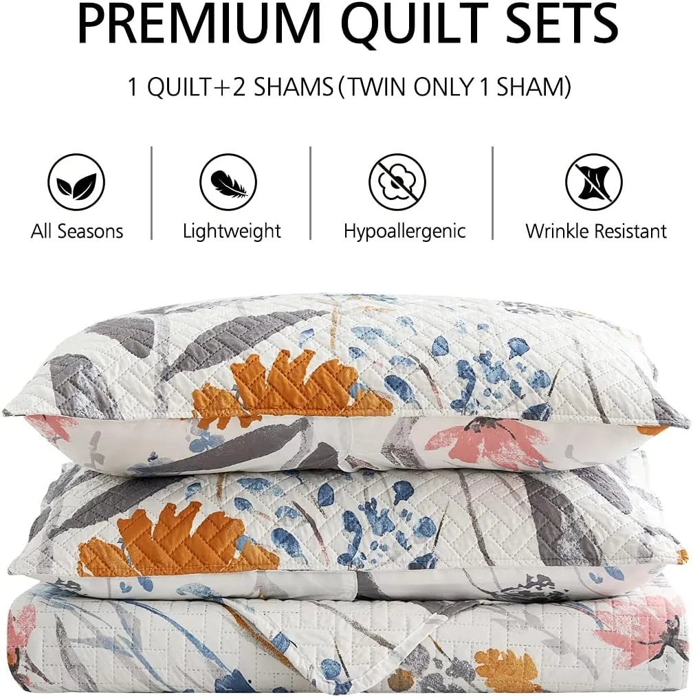 JML Quilt Set Queen Size (88" x92"), 3 Piece Queen Size Quilt Sets with 2 Pillow Shams - Soft and Lightweight, Boho Reversible Queen Quilt Bedding Bedspread Coverlet Set, Floral