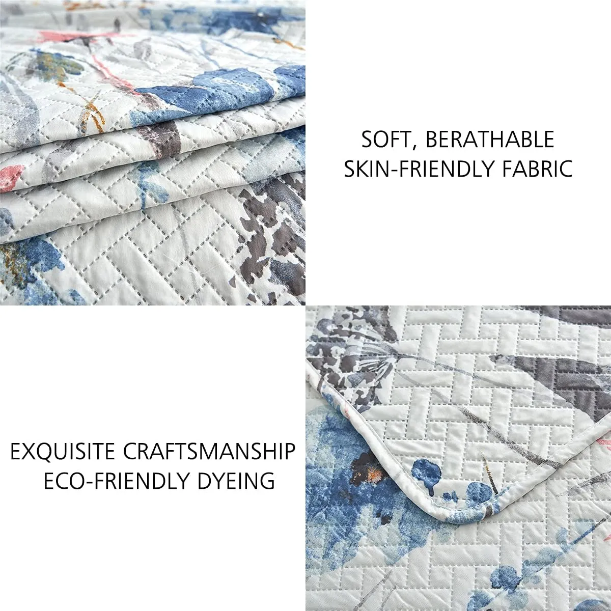 JML Quilt Set Queen Size (88" x92"), 3 Piece Queen Size Quilt Sets with 2 Pillow Shams - Soft and Lightweight, Boho Reversible Queen Quilt Bedding Bedspread Coverlet Set, Floral
