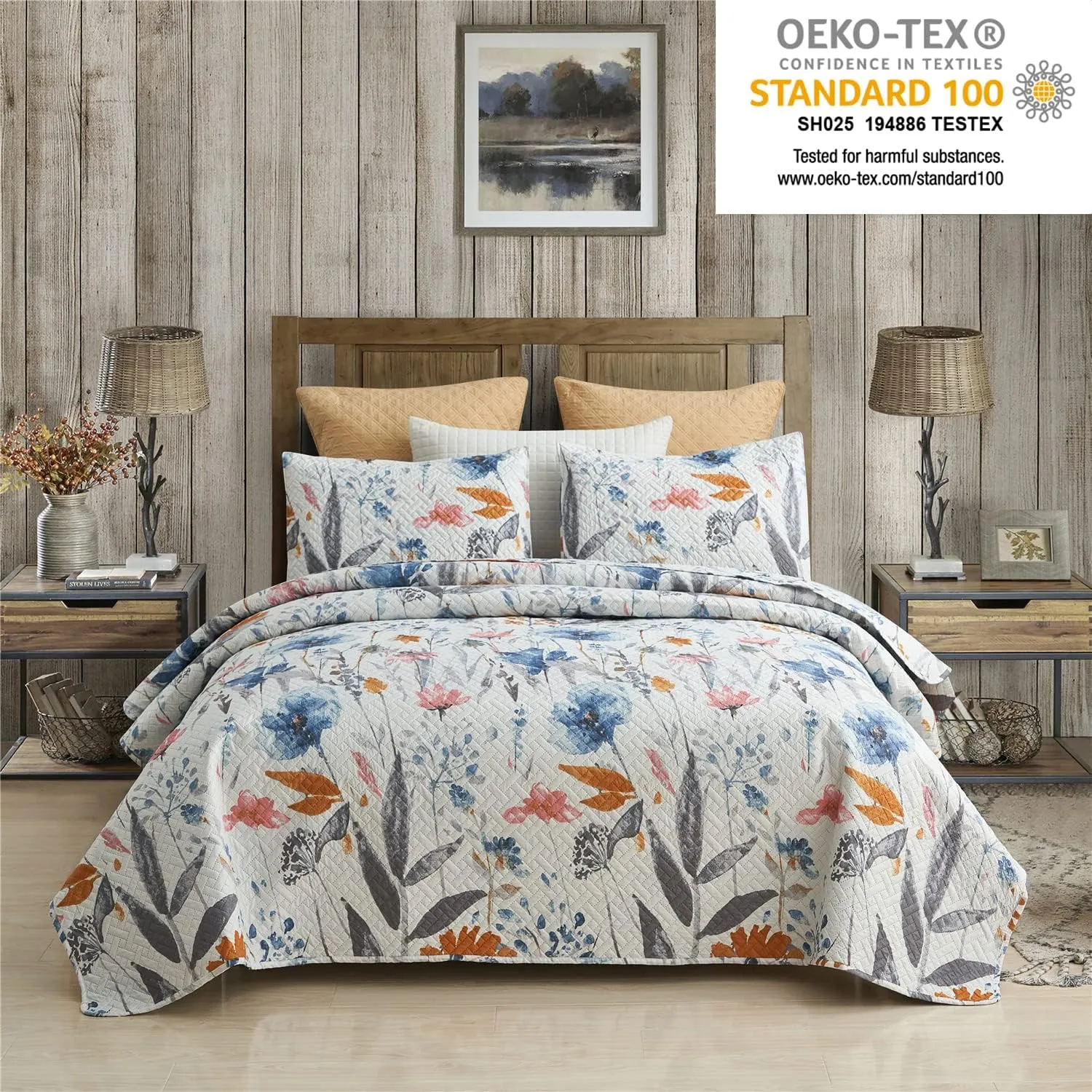 JML Quilt Set Queen Size (88" x92"), 3 Piece Queen Size Quilt Sets with 2 Pillow Shams - Soft and Lightweight, Boho Reversible Queen Quilt Bedding Bedspread Coverlet Set, Floral
