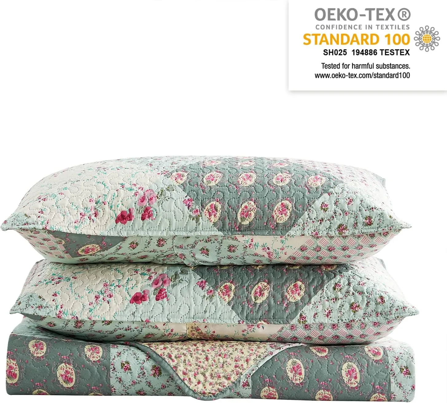 JML Quilt Set - Queen Size Quilt Sets with Shams - 3 Pieces - All Season Lightweight Soft Printed Pattern Bedding Bedspread Coverlet Set