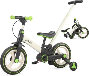 JMMD Toddler Bike with Push Handle for Kids 18-60 Months, 6 in 1 Foldable Push Bike with Training Wheels, Pedals, Brakes, Kickstand, Kid Balance Bike Gift & Toys for Boy & Girl