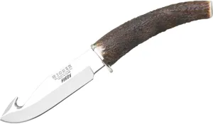 Joker "Huron Skinning Knife CC74, 4.3 inch MOVA Blade, Deer Pole Handle, Stainless Steel Cross, with Brown Leather Sheath, Fishing Tool, Hunting, Camping and Hiking.