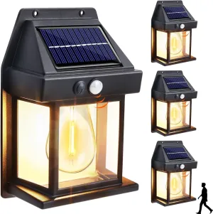 Joomer Solar Wall Lights Outdoor 4PACK, Dusk to Dawn Porch Lights Fixture, Waterproof Exterior Lighting with Clear Panel for Entryway Front Door, Solar Wall Lantern with 3 Modes & Motion Sensor