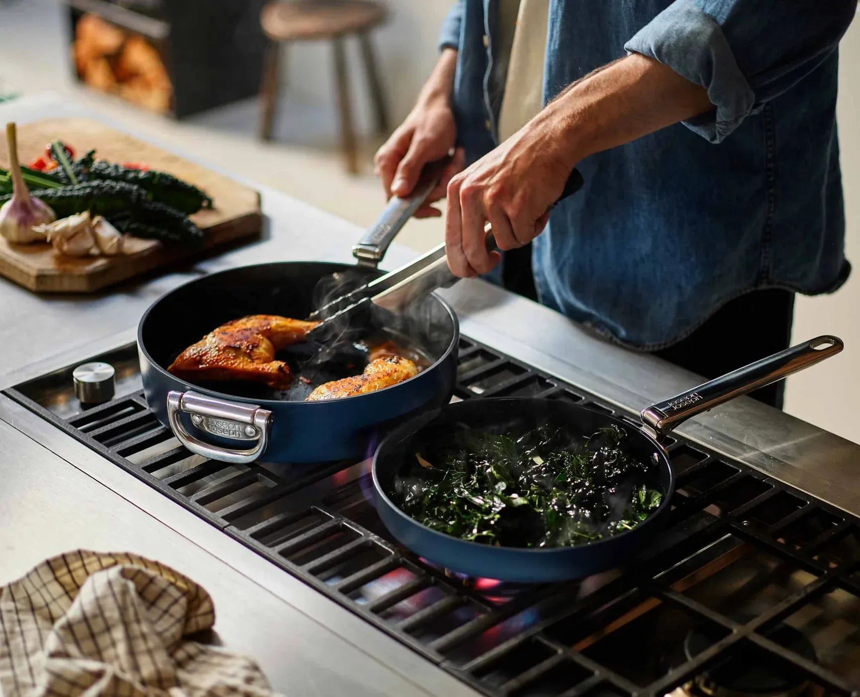 Joseph Joseph Space Folding Handle Ceramic Non-stick 2-piece Blue Frying Pan Set