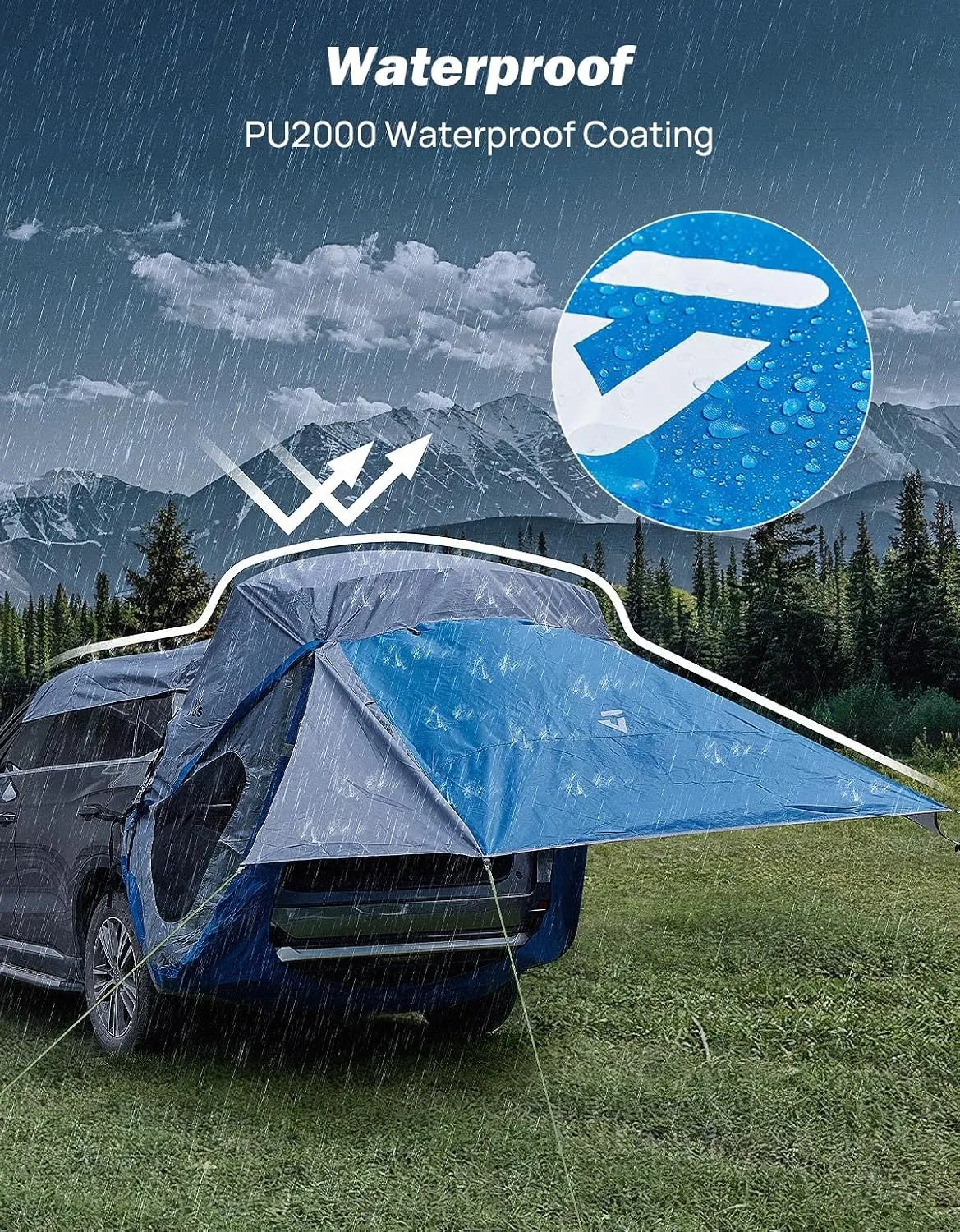 JOYTUTUS SUV Tailgate Tent with Three Sides Awning and Poles, Water Resistant SUV Camping Tent with Car Roof Cover, Outdoor Travel Preferred, Universal Fit Most SUV, Car, Blue