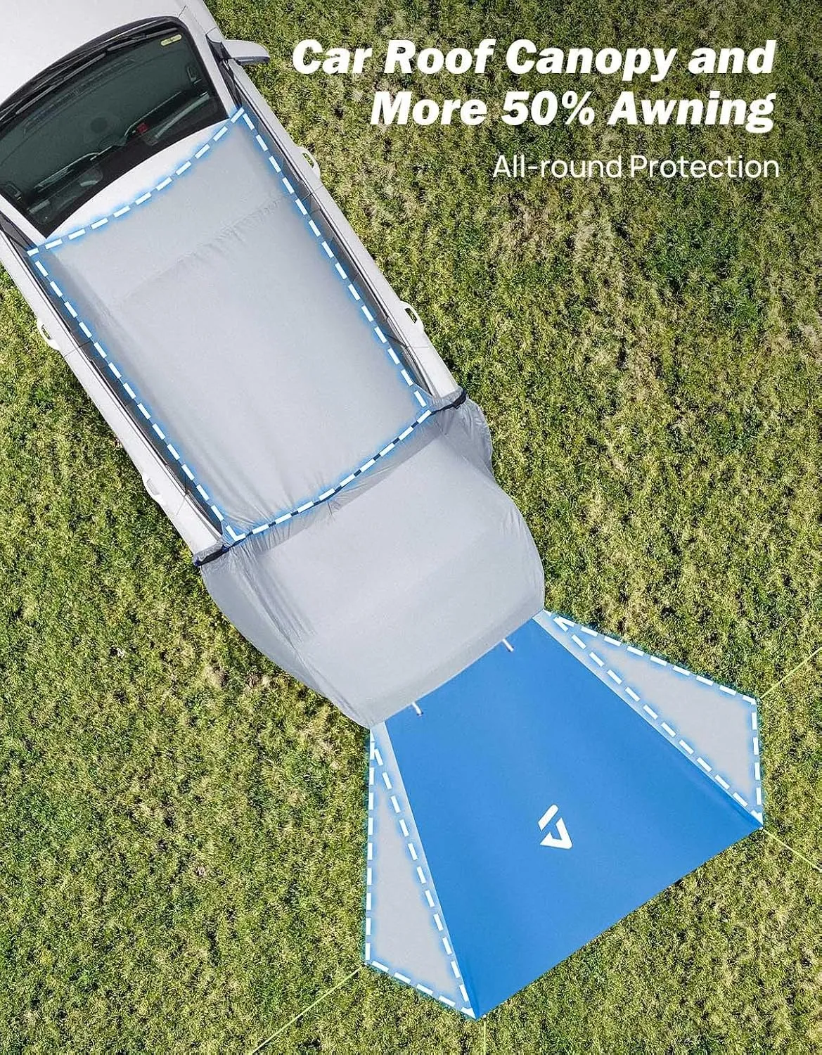 JOYTUTUS SUV Tailgate Tent with Three Sides Awning and Poles, Water Resistant SUV Camping Tent with Car Roof Cover, Outdoor Travel Preferred, Universal Fit Most SUV, Car, Blue