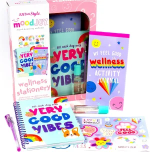 Just My Style MoodJoy Wellness Stationery Set by Horizon Group USA, Includes Spiral-Bound Positivity Planner, Wellness Activity Notebook, Aromatherapy Roller, Stickers & More