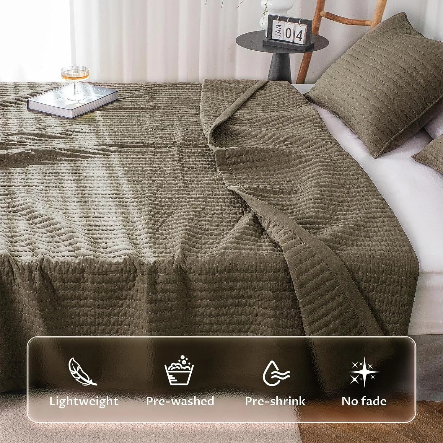 KASENTEX Cub Brown King Size Quilt Bedding Sets with Pillow-Shams, Dark Lightweight Soft Bedspread Coverlet, Quilted Blanket Thin Comforter Bed Cover, All Season Summer Spring, 3 Pieces, 100x90 inches