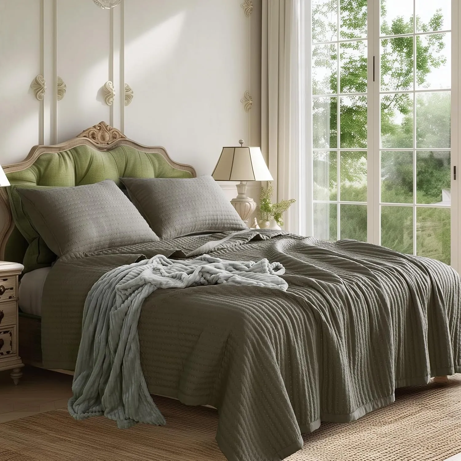 KASENTEX Cub Brown King Size Quilt Bedding Sets with Pillow-Shams, Dark Lightweight Soft Bedspread Coverlet, Quilted Blanket Thin Comforter Bed Cover, All Season Summer Spring, 3 Pieces, 100x90 inches