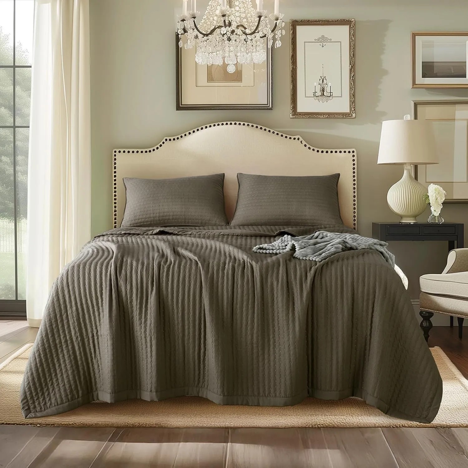 KASENTEX Cub Brown King Size Quilt Bedding Sets with Pillow-Shams, Dark Lightweight Soft Bedspread Coverlet, Quilted Blanket Thin Comforter Bed Cover, All Season Summer Spring, 3 Pieces, 100x90 inches