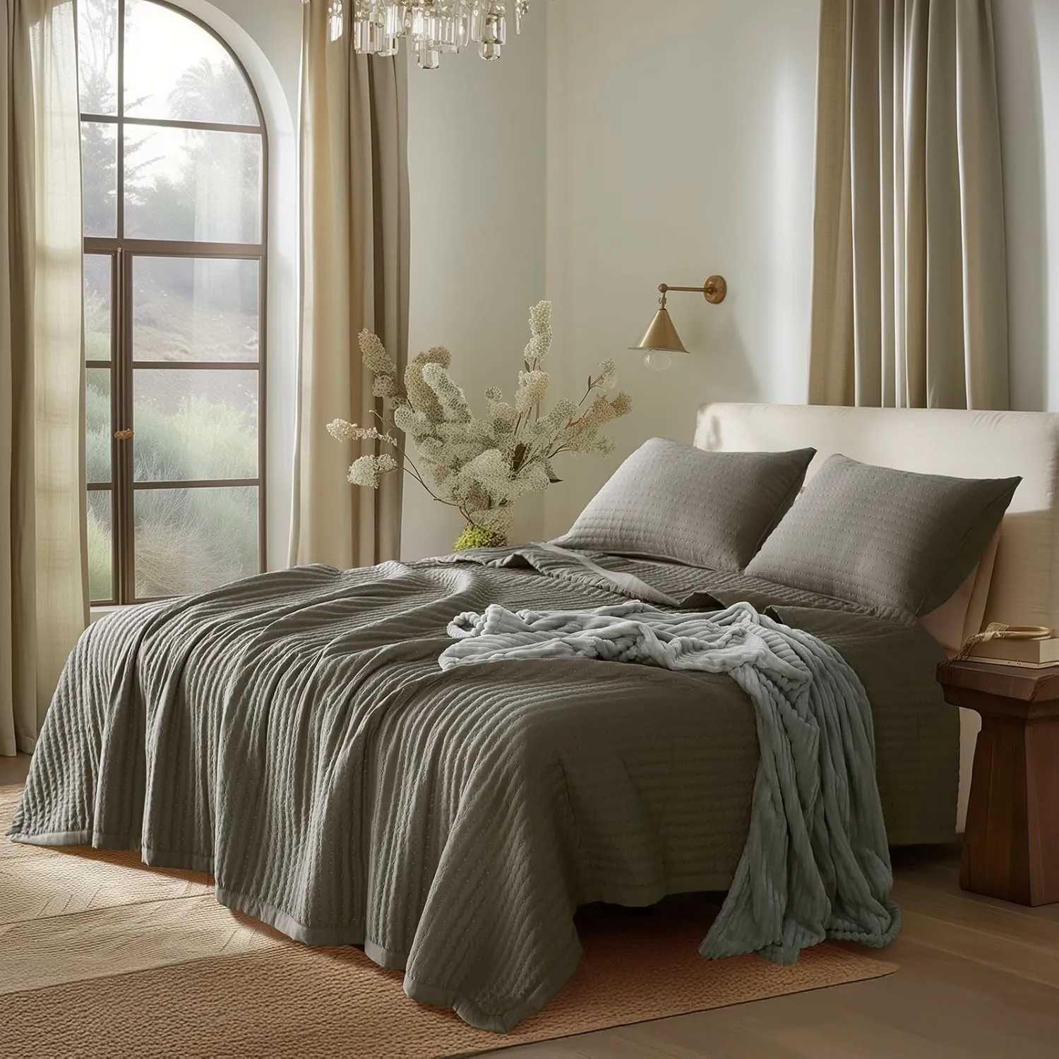KASENTEX Cub Brown King Size Quilt Bedding Sets with Pillow-Shams, Dark Lightweight Soft Bedspread Coverlet, Quilted Blanket Thin Comforter Bed Cover, All Season Summer Spring, 3 Pieces, 100x90 inches