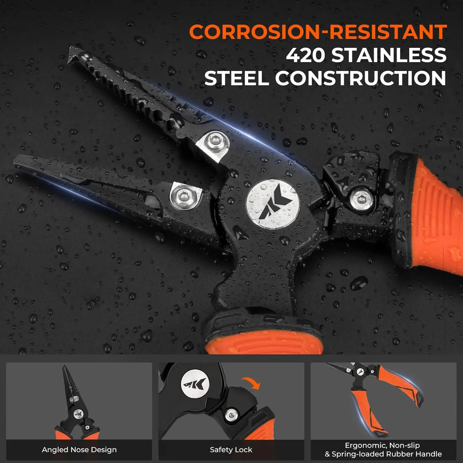 KastKing Paradox Fishing Tools Set, Stainless Steel 9" Bait Shears, 7.5" Angled Nose Pliers & 9" Fillet Knife with Non-Slip Grips and Protective Sheaths