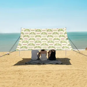 Kawaii Frog Dragonfly Beach Canopy Tent Anti-UV & Wind Resistant, Camping Sun Shelter Easy Setup Portable,Outdoor Shade Tents with Sandbags,Sand Shovels,Ground Pegs & Stability Poles