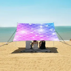 Kawaii Mermaid Scale Beach Canopy Tent Anti-UV & Wind Resistant, Glitter Sparkles Camping Sun Shelter Easy Setup Portable,Outdoor Shade Tents with Sandbags,Sand Shovels,Ground Pegs & Stability P