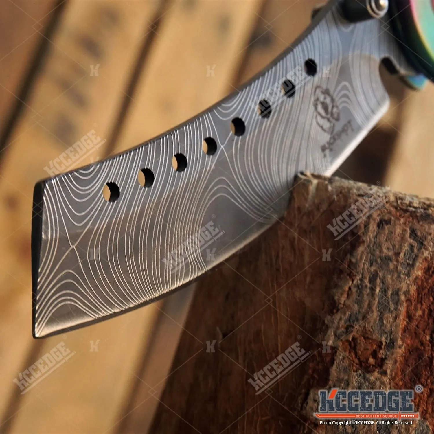 KCCEDGE BEST CUTLERY SOURCE EDC Pocket Knife Camping Accessories Folding Knife for Camping Gear Survival Kit Full Edge with Razor Sharp Edge 58731 (Iridescent Damascus)