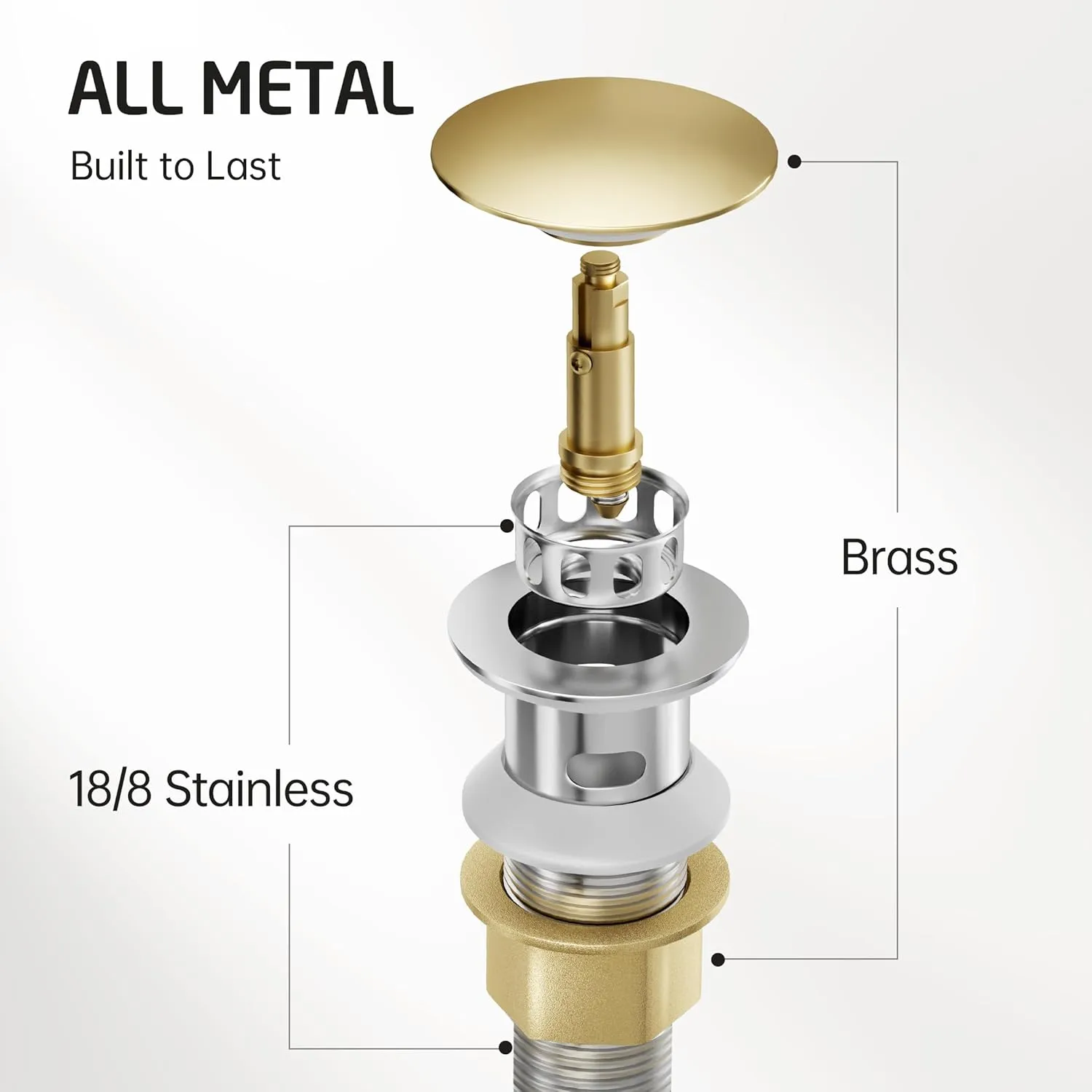 KES All Metal Bathroom Sink Drain with Strainer Basket Hair Catcher Anti Clog Pop Up Drain Stopper for Vanity Vessel Sink with Overflow, Rustproof 18/8 Stainless Steel Polished Chrome S2013A-CH
