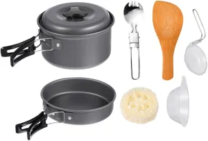 KESYOO Camping Cookware Kit Portable Cooking Pot Frying Pan Teapot for 1-2 People Easy to Carry