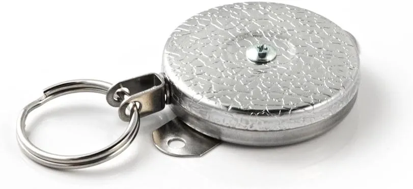 KEY-BAK Industrial Retractable Reel with 48" Stainless Steel Cable, Steel Bracket Back, Chrome Front, 8 oz. Retraction, Split Ring