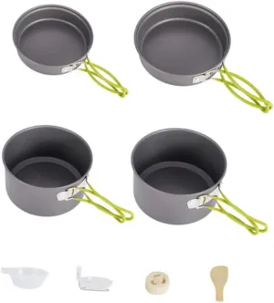 KICHOUSE Camping Cooking Pan Picnic Cookware Set 4-Piece Portable Outdoor Cooking Set Hiking Gear