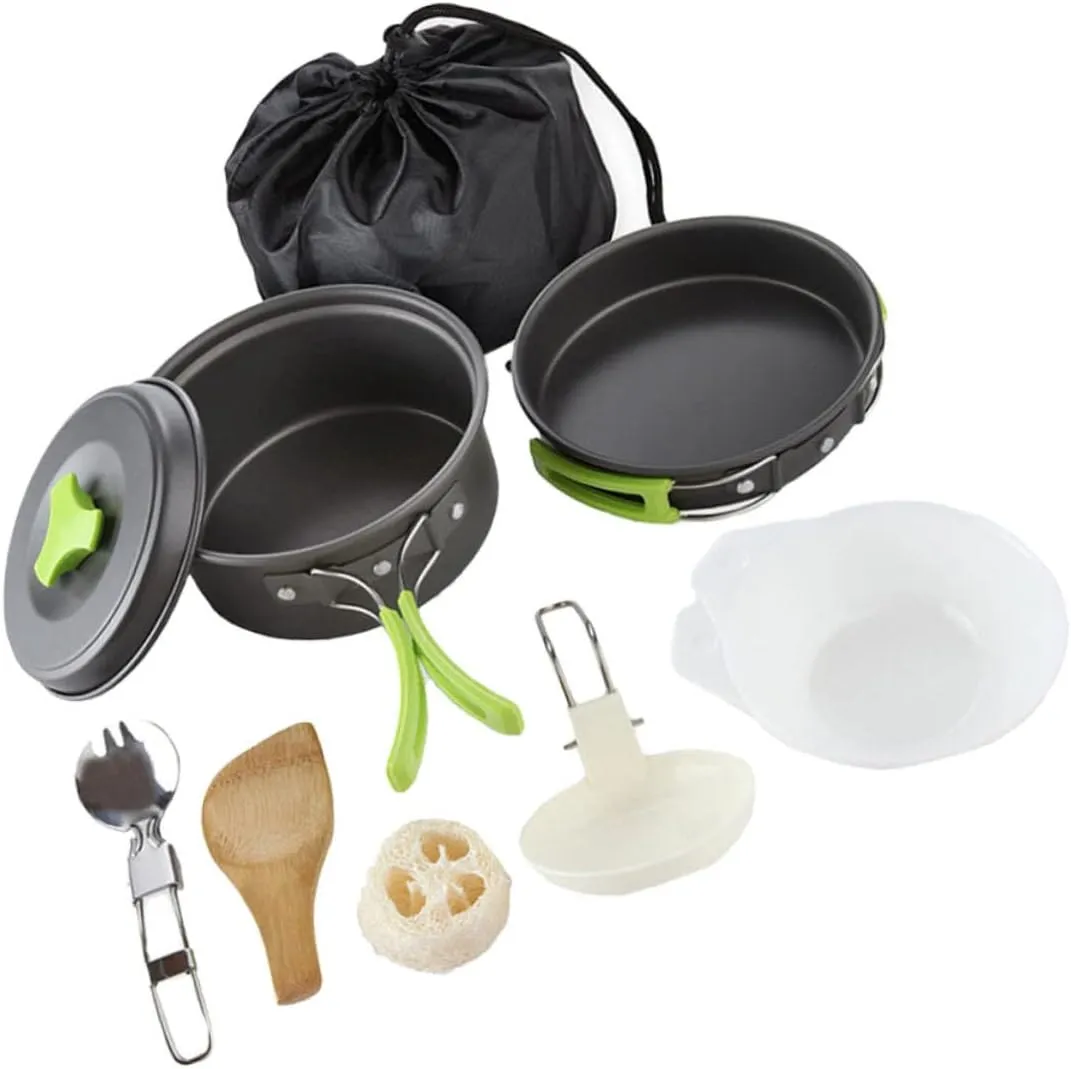 KICHOUSE -in-1 Portable Outdoor Cooking Set 4-Piece Utensils Camping Cookware for Hiking BBQ and Picnic