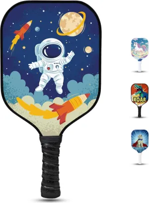 Kids Pickleball Paddle - Astronaut & Galaxy Design | Lightweight Fiberglass Paddle for Children Under 12 (Only 0.37 lbs) | Small, Comfortable Grip | Junior Youth Paddle for Boys & Girls