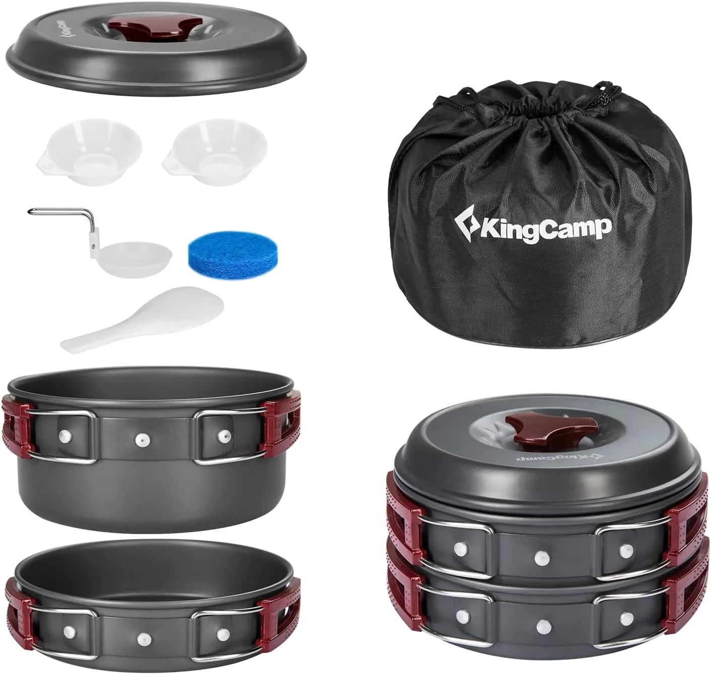 KingCamp 7/9/18Pcs Camping Cookware Mess Kit Camping Cooking Set Non-Stick Hard-Anodized Aluminum Camping Gear Camping Pots and Pans Set with Tableware for Outdoor Backpacking Hiking Picnic Backyard