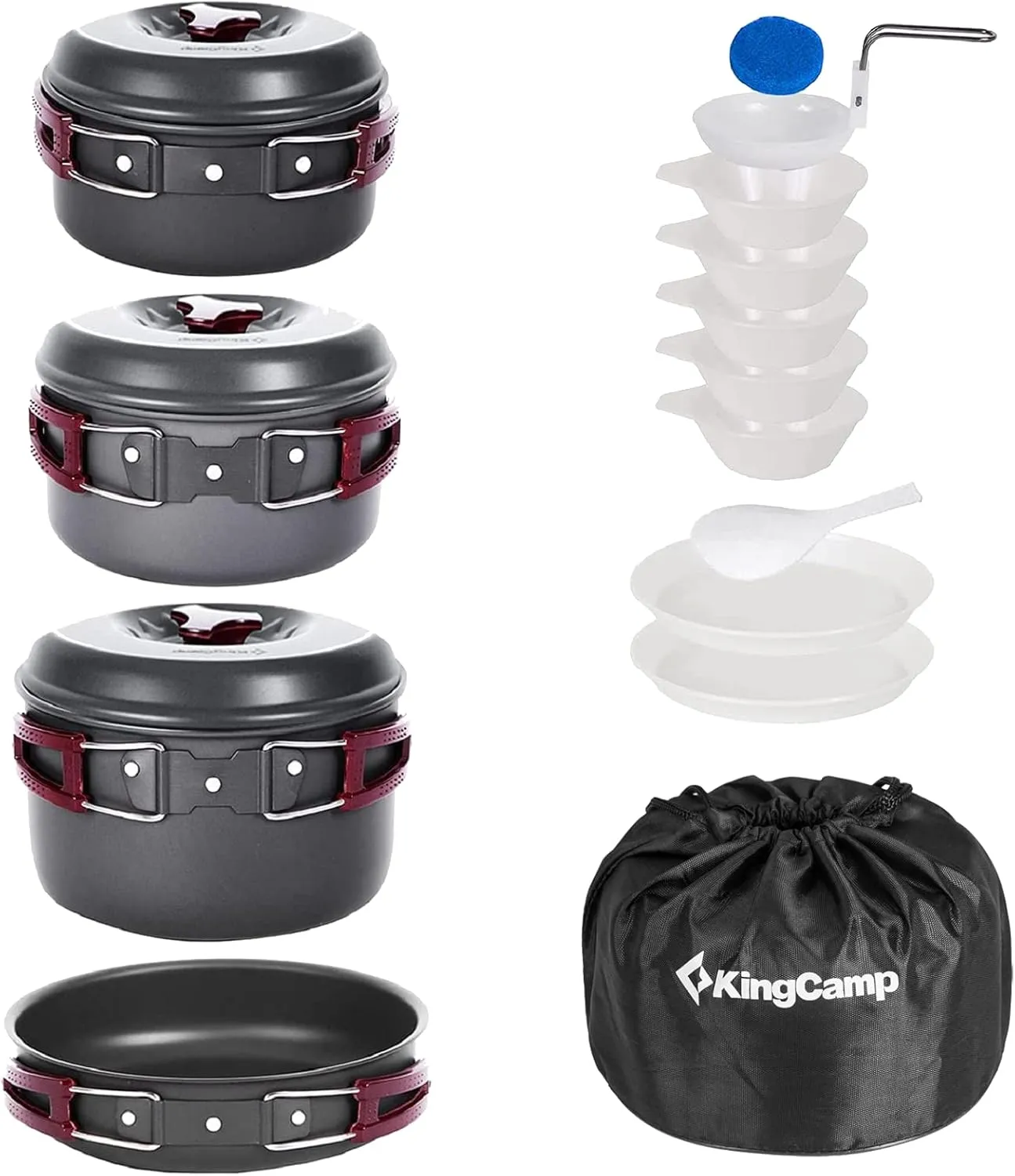 KingCamp 7/9/18Pcs Camping Cookware Mess Kit Camping Cooking Set Non-Stick Hard-Anodized Aluminum Camping Gear Camping Pots and Pans Set with Tableware for Outdoor Backpacking Hiking Picnic Backyard
