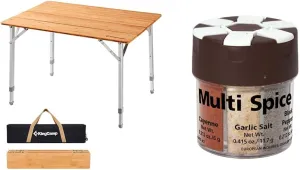 KingCamp Bamboo Folding Camp Table with Adjustable Aluminum Legs, Coghlan's 6-Spice Shaker for Camping Picnics Beach Travel