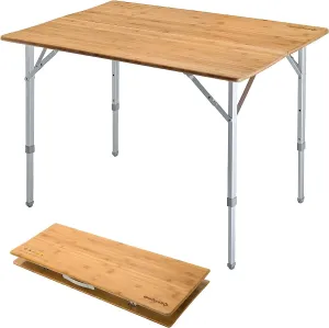 KingCamp Bamboo Folding Camping Table with Adjustable Height Aluminum Legs 2-Folds Portable Camp Tables for Travel, Picnic, 4-6 People
