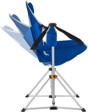 KingCamp Camping Chair, Oversized Hammock Chair, Folding Rocking Chair, Aluminum Adjustable Back Swing Chair, Chair Footrest Pillow Cup Holder for Outdoor Beach Lawn,Blue