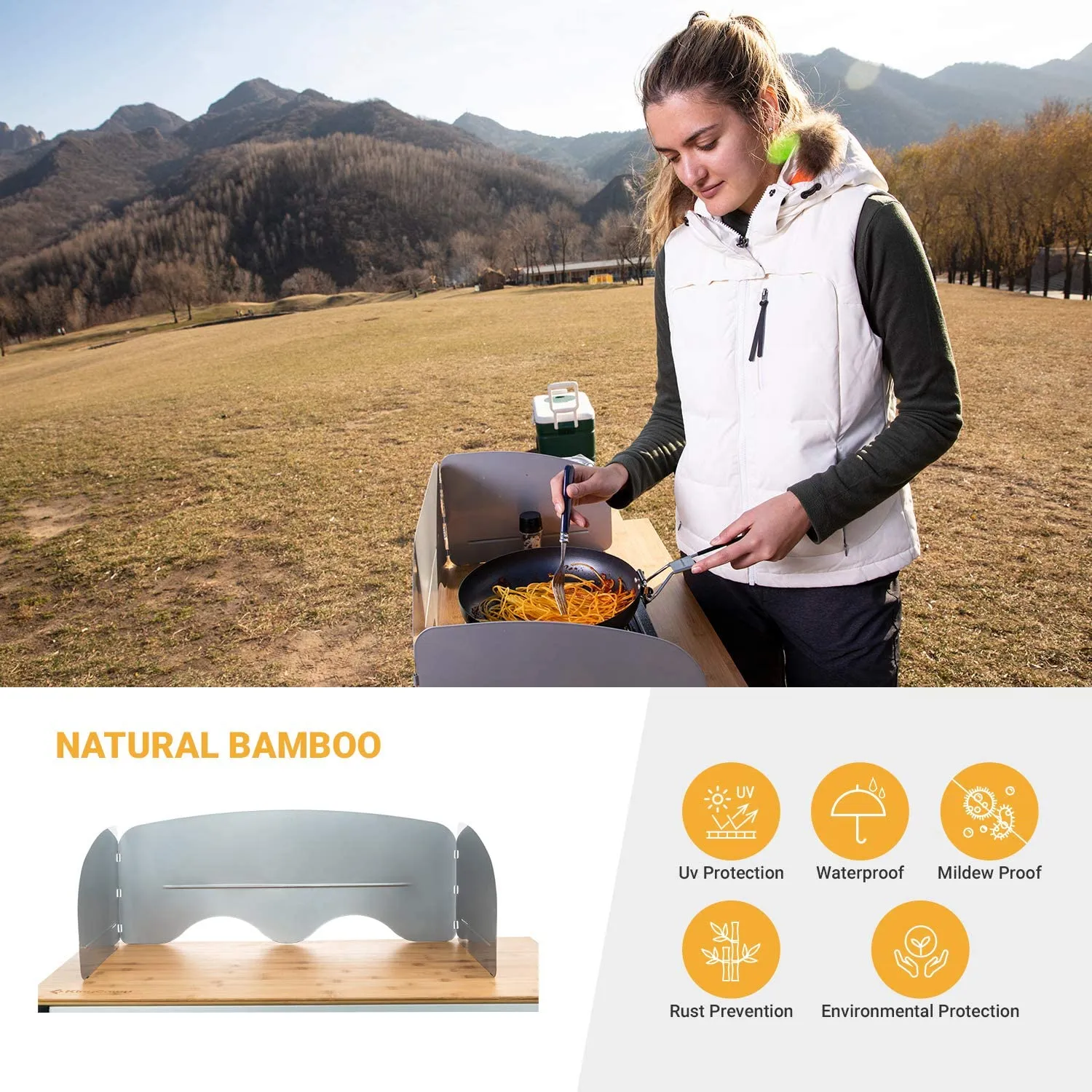 KingCamp Outdoor Mobile Bamboo Kitchen Stand
