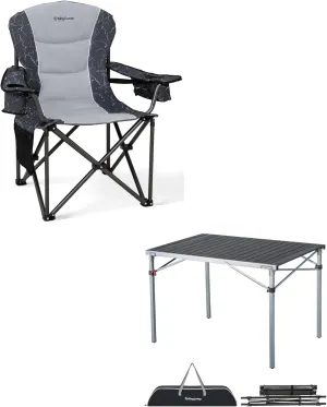 KingCamp Oversized Camping Folding Chair, Heavy Duty 450 LBS with Folding Camping Table, Aluminum Roll-Up Camp Table for 6-8 Person