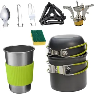 Kisangel 1 Set Outdoor Camping Cookware Lightweight Alloy Pots and Utensils for Person Camping Non Stick Design Includes Cleaning Sponge Portable Cooking Gear for Hiking and Picnics