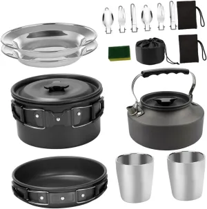 Kisangel 1Set Camping Cookware for People Portable Outdoor Cooking Tools with Handle Lightweight Anodized Pots and Pans for Hiking