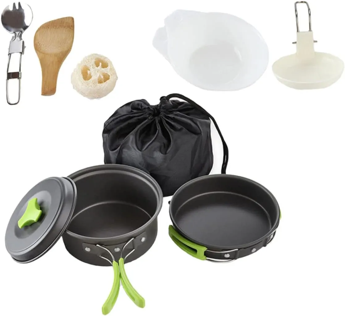 Kisangel 1set Person Portable Camping Cookware Lightweight Oxide Picnic Cooking Utensils Handles Accessories Storage Bag for Hiking and Outdoor Cooking