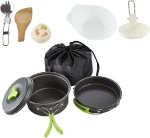 Kisangel 1set Person Portable Camping Cookware Lightweight Oxide Picnic Cooking Utensils Handles Accessories Storage Bag for Hiking and Outdoor Cooking