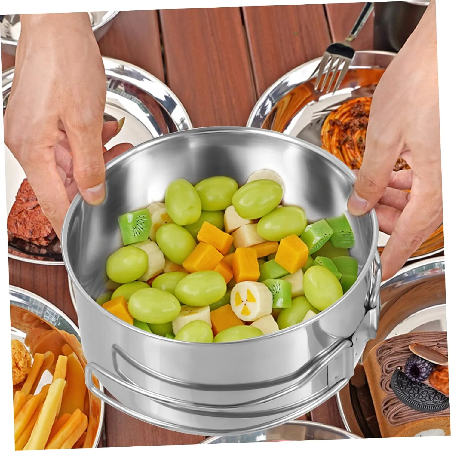 Kisangel Stainless Steel Camping Pot Pan Handle Stackable Design for Outdoor Cooking for Picnics Hiking and