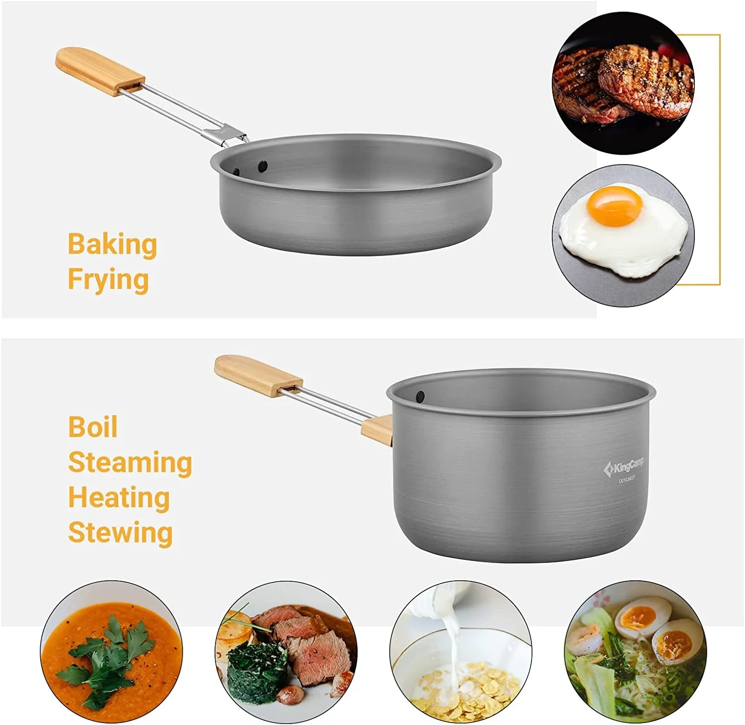 Kit Outdoor Lightweight Backpacking Handle and Bamboo for Gear with Folding Picnic Camping Fast response Camping Cook Family Cookware Pans Sustainable Set 7Pcs Aluminum Pots Hiking Cooking Mess Set