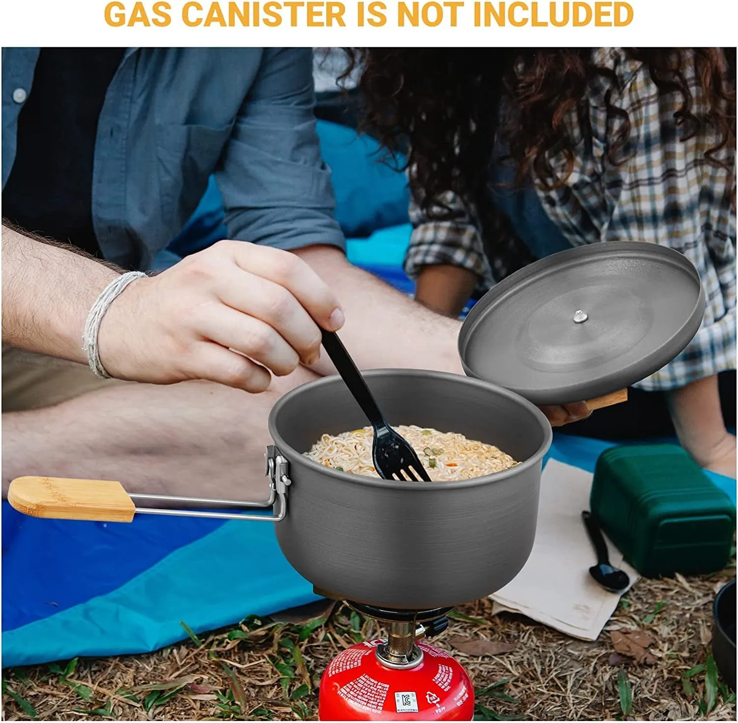 Kit Outdoor Lightweight Backpacking Handle and Bamboo for Gear with Folding Picnic Camping Fast response Camping Cook Family Cookware Pans Sustainable Set 7Pcs Aluminum Pots Hiking Cooking Mess Set