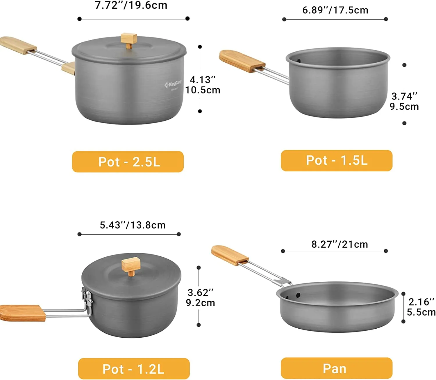 Kit Outdoor Lightweight Backpacking Handle and Bamboo for Gear with Folding Picnic Camping Fast response Camping Cook Family Cookware Pans Sustainable Set 7Pcs Aluminum Pots Hiking Cooking Mess Set