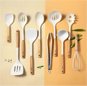 Kitchen Helper Set 10-Piece Silicone Cooking Spoon Set Soup Ladle Set Dishwasher Safe,Beige