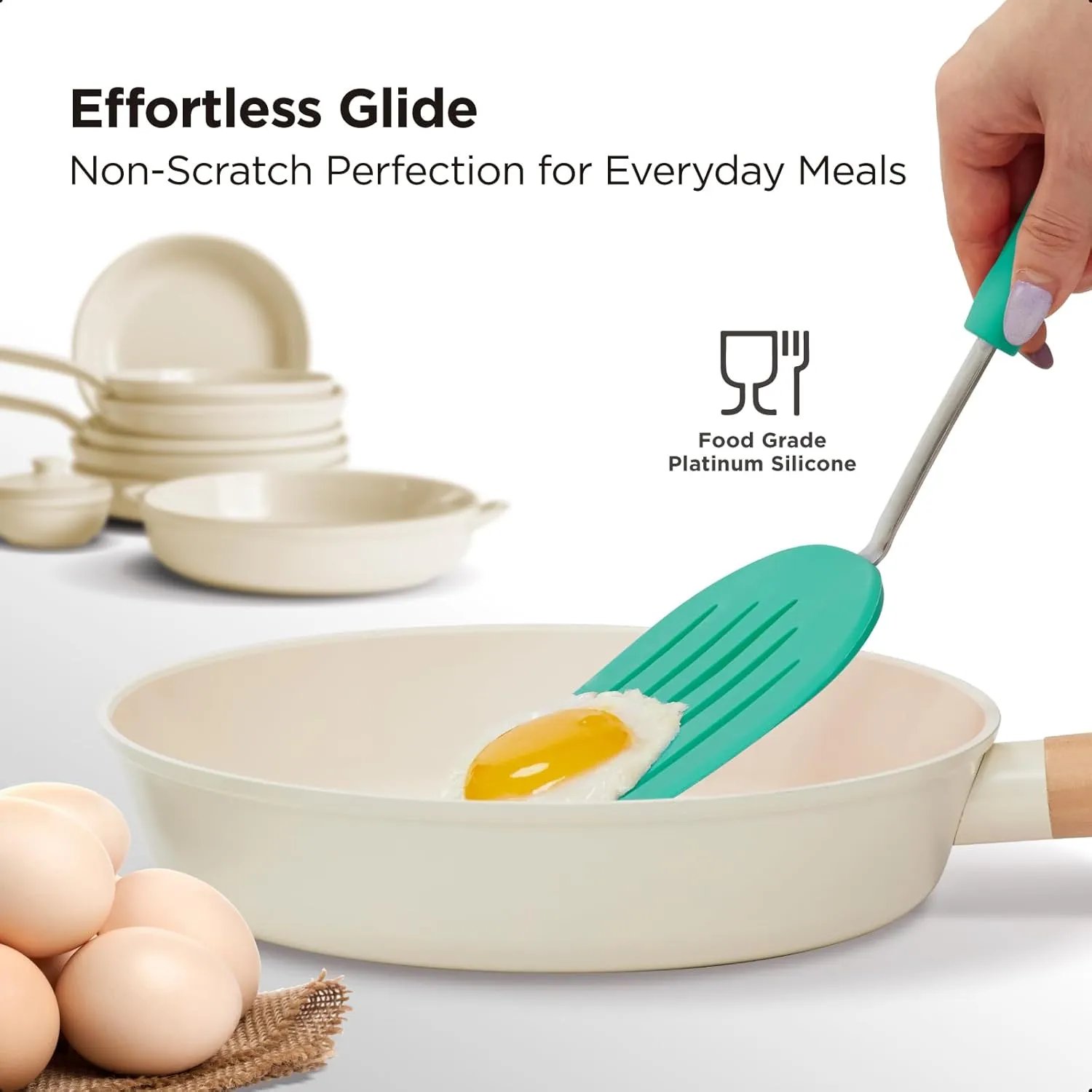 Kitchen Mama WaltzGrip Platinum Silicone Pancake Spatula Turner: Heat-Resistant, Slotted Tapered Head, Stainless Steel Core, Durable, Dishwasher-Safe, Ideal for Flipping and Wok Use (Teal)