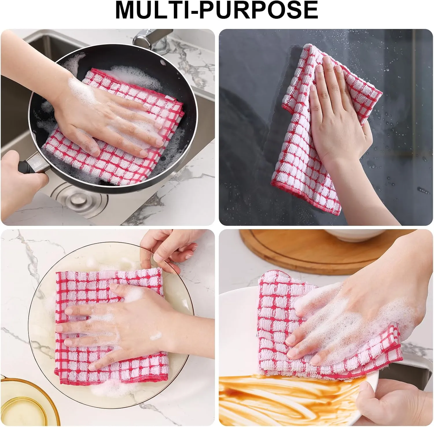 Kitinjoy Cotton 12 Pack Kitchen Towels and Dishcloths Sets, 16 x 25 Inch & 12 X 12 Inch Dish Towels Bulk, Super Soft and Absorbent Hand Towels for Kitchen Drying, Multiple Colour