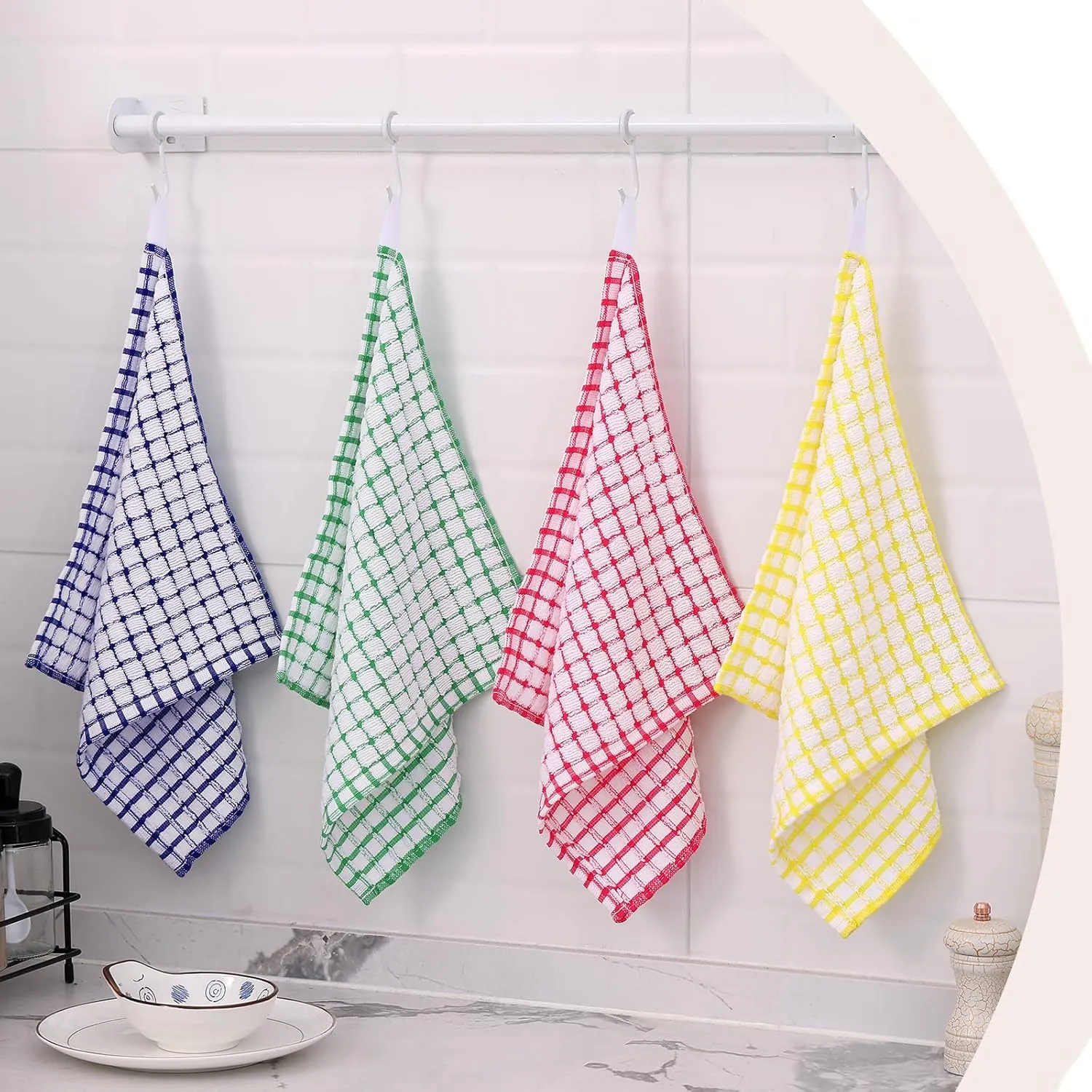 Kitinjoy Cotton 12 Pack Kitchen Towels and Dishcloths Sets, 16 x 25 Inch & 12 X 12 Inch Dish Towels Bulk, Super Soft and Absorbent Hand Towels for Kitchen Drying, Multiple Colour