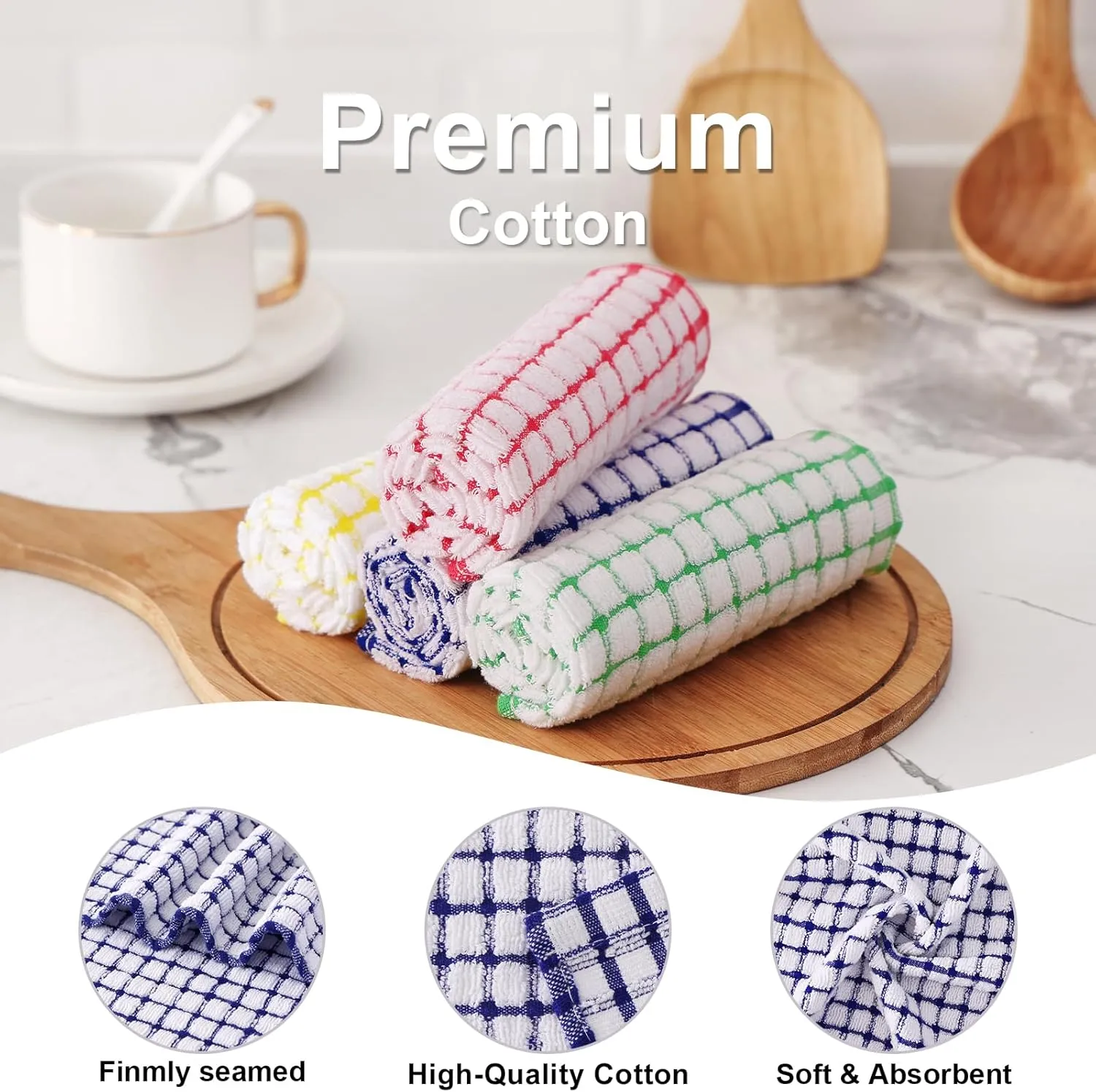Kitinjoy Cotton 12 Pack Kitchen Towels and Dishcloths Sets, 16 x 25 Inch & 12 X 12 Inch Dish Towels Bulk, Super Soft and Absorbent Hand Towels for Kitchen Drying, Multiple Colour
