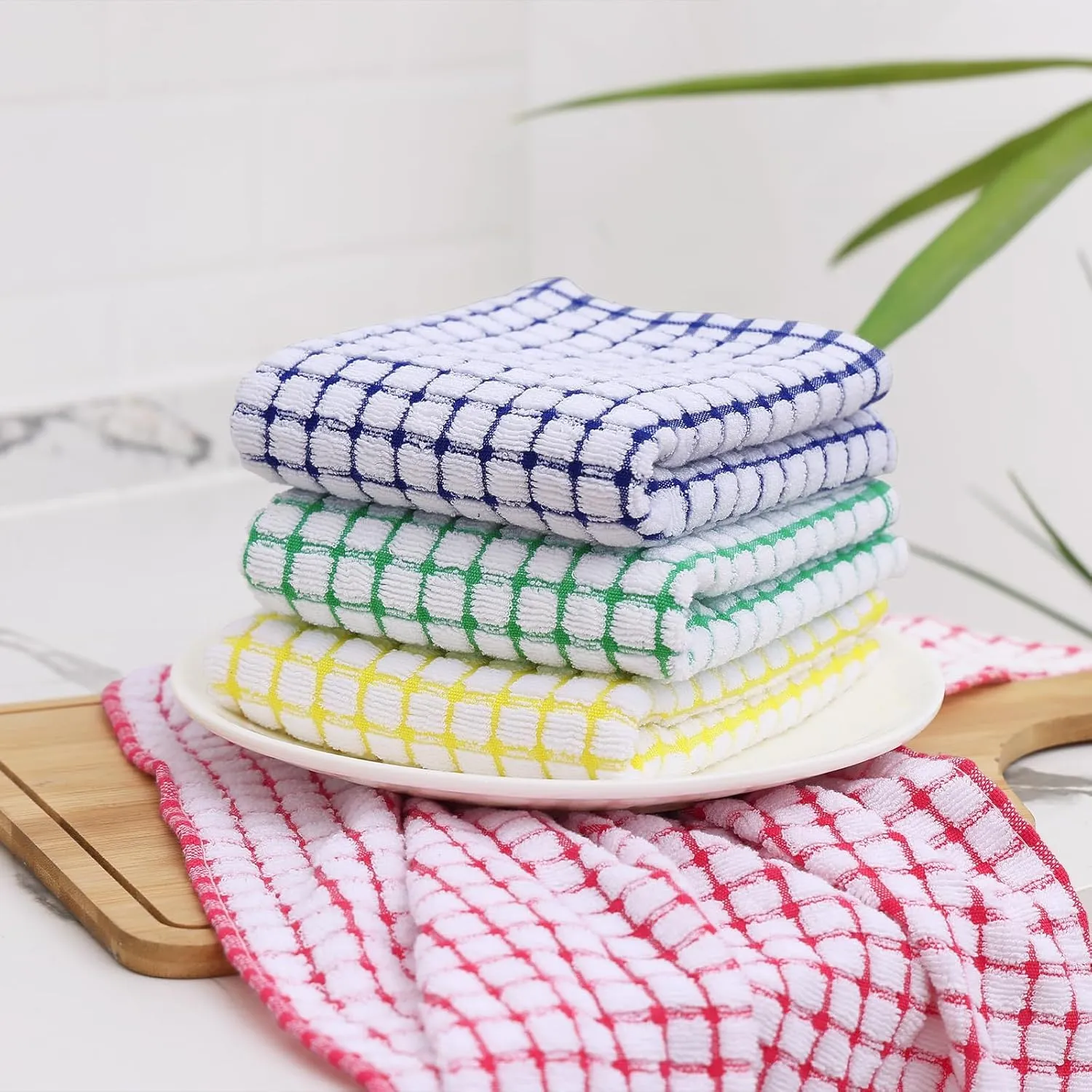 Kitinjoy Cotton 12 Pack Kitchen Towels and Dishcloths Sets, 16 x 25 Inch & 12 X 12 Inch Dish Towels Bulk, Super Soft and Absorbent Hand Towels for Kitchen Drying, Multiple Colour