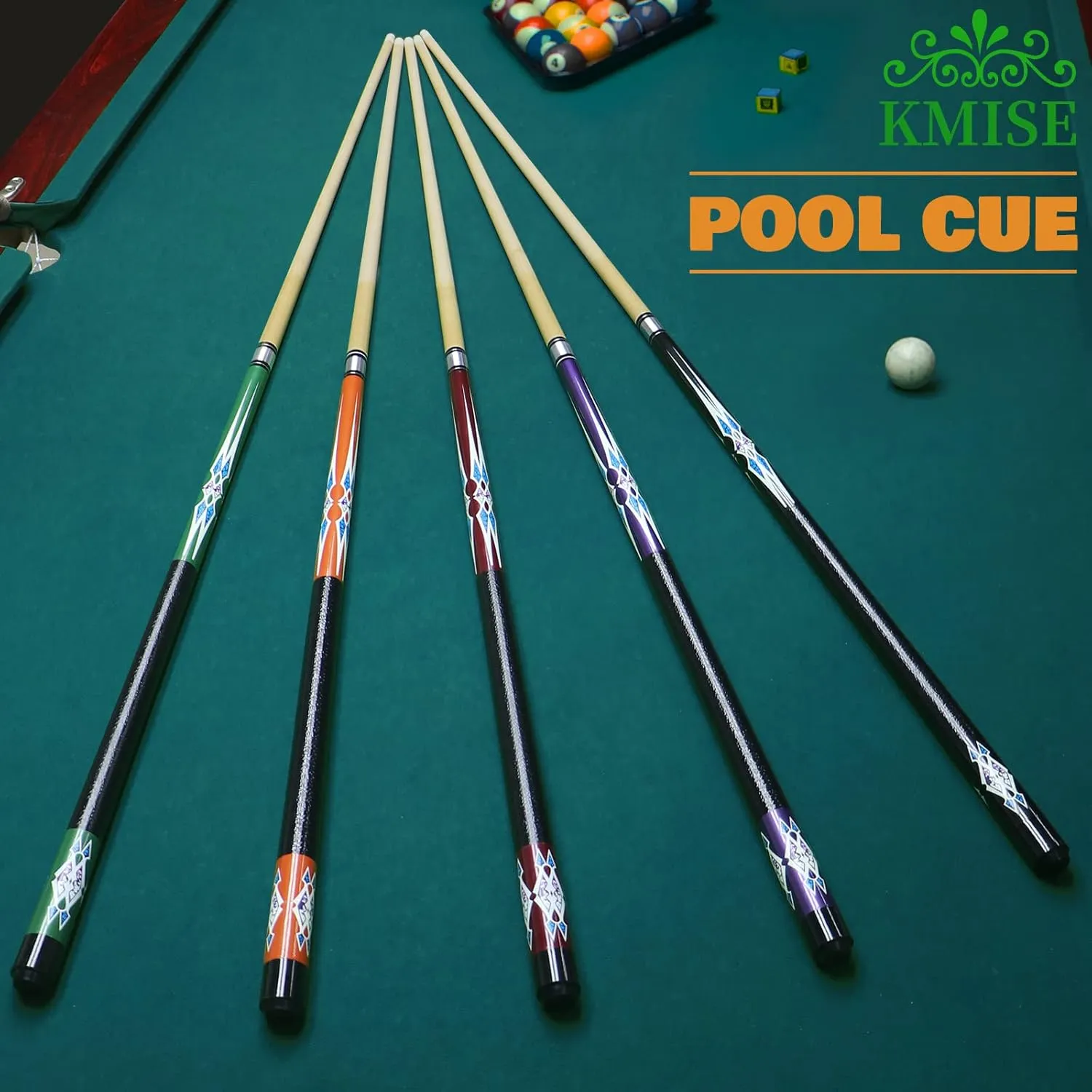Kmise Pool Stick Set of 5-58" Pool Cue Stick, Canadian Maple Professional Billiards Pool Cue, Pool Sticks for Adults, 18~21oz Multiple Colors,Pool Stick for Bar House Pool Table Sports