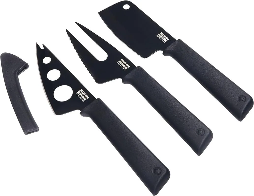 Kuhn Rikon COLORI  Non-Stick Cheese Knife Set with Safety Sheaths, Set of 3, Black
