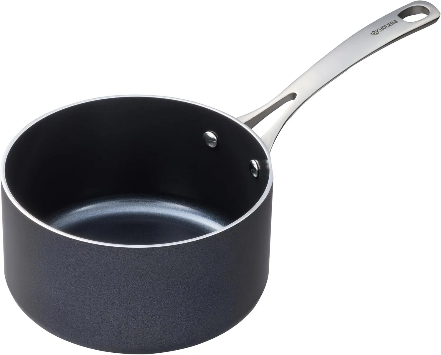 KYOCERA Ceramic Saucepan with Ceramic Non-Stick Coating, 7 inches, PFAS/PTFE Free, Stainless Steel Handle, Suitable for All Stove Types, Includes Glass Lid, CSP-07